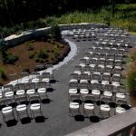 Samsonite Folding Chairs setup for a Wedding Ceremony with view from above