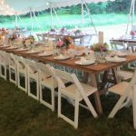 White Party Chairs at Farm Tables